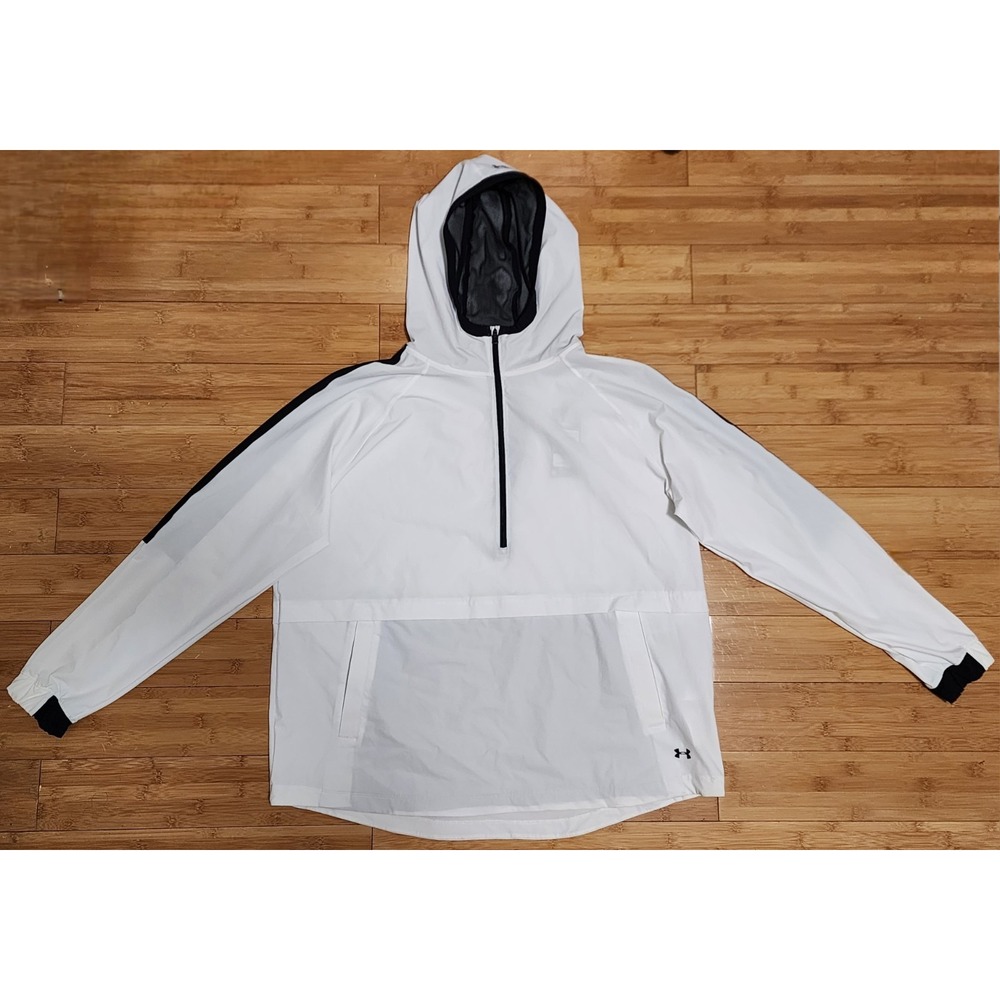 Under Armour Womens XL White Storm Run Jacket Anorak Half Zip Hooded 1315118